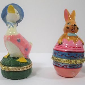 Spring Themed Decorative Small Ceramic Trinket Boxes Gold Toned Hinges Set of 3